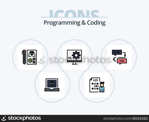 Programming And Coding Line Filled Icon Pack 5 Icon Design. development. coding. development. programming. develop