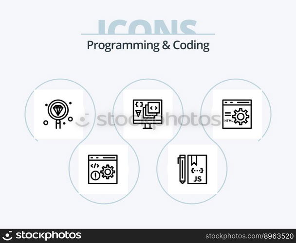 Programming And Coding Line Icon Pack 5 Icon Design. develop. code. development. development