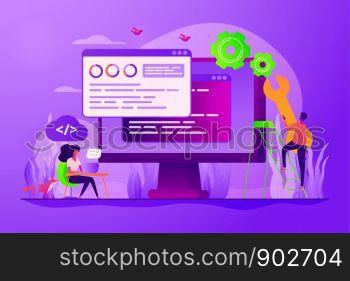 Programming and coding, website, webpage optimization. Back end development, software development process, backend app developer concept. Vector isolated concept creative illustration. Back end development concept vector illustration