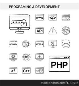 Programming and Developement hand drawn Icon set style, isolated on white background. - Vector