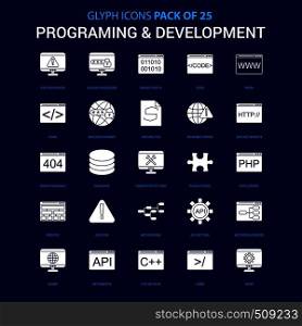 Programming and Developement White icon over Blue background. 25 Icon Pack
