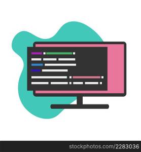 Programming code on computer screen, source code computer coding program in browser window, flat design, vector.. screen, source code computer coding program in browser window, flat design, vector