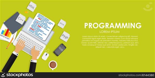 Programming Coding Concept Flat Background Vector Illustration EPS10. Programming Coding Concept Flat Background Vector Illustration