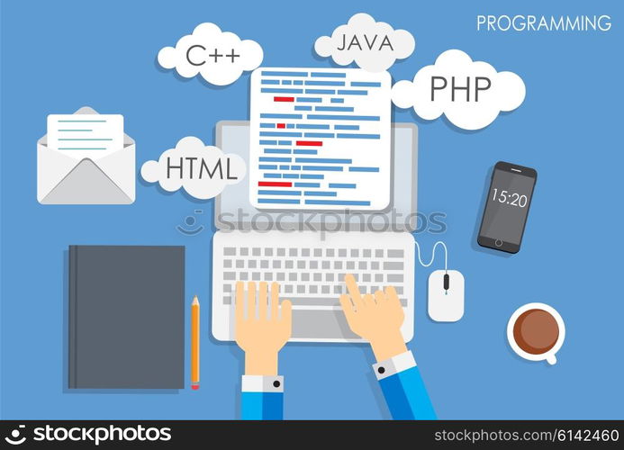 Programming Coding Flat Concept Vector Illustration. EPS10