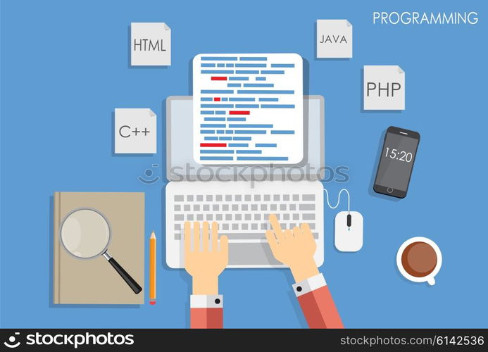 Programming Coding Flat Concept Vector Illustration. EPS10