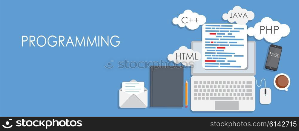 Programming Coding Flat Concept Vector Illustration. EPS10