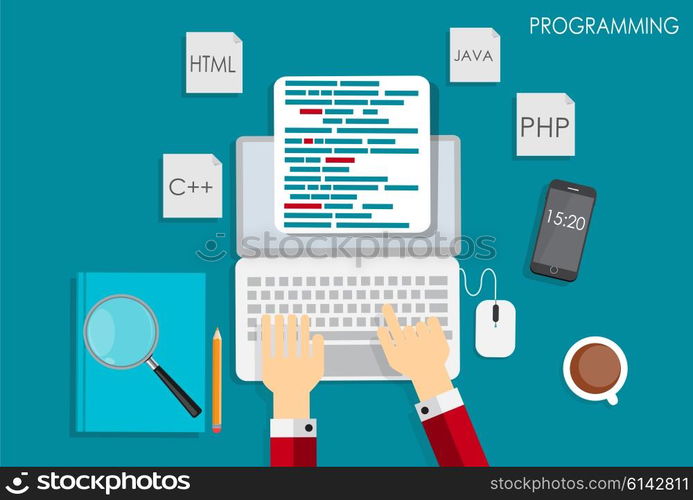 Programming Coding Flat Concept Vector Illustration. EPS10