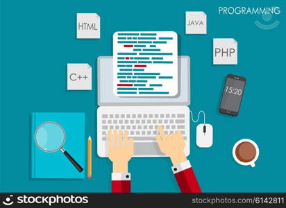 Programming Coding Flat Concept Vector Illustration. EPS10