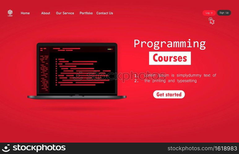 Programming courses illustration. Learning programming on laptop. Studying creating program software. Vector on isolated white background. EPS 10.. Programming courses illustration. Learning programming on laptop. Studying creating program software. Vector on isolated white background. EPS 10