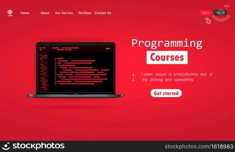 Programming courses illustration. Learning programming on laptop. Studying creating program software. Vector on isolated white background. EPS 10.. Programming courses illustration. Learning programming on laptop. Studying creating program software. Vector on isolated white background. EPS 10
