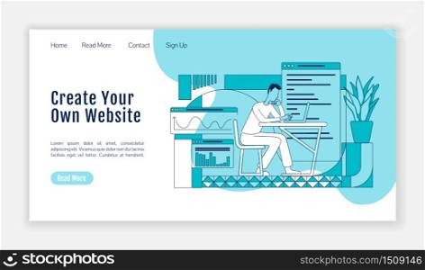 Programming courses landing page flat silhouette vector template. IT school classes homepage layout. Coding lessons one page website interface with cartoon outline character. Web banner, webpage