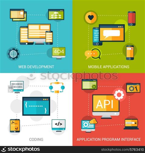 Programming design concept set with web development mobile applications coding interface flat icons isolated vector illustration