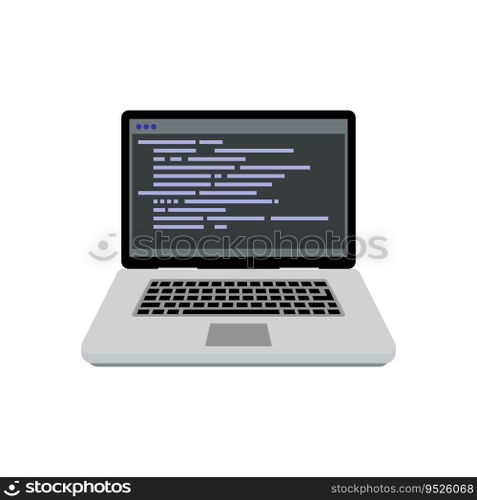 Programming, writing code. Coding website, software programmer application, web programming write on laptop, vector illustration. Programming, writing code