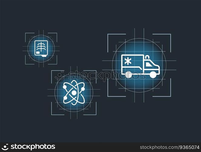 Progress in medicine concept design template with white glyph icons. Infographics with editable flat pictograms on abstract background. Vector illustration for ad, web banner, business presentation. Progress in medicine concept design template with white glyph icons