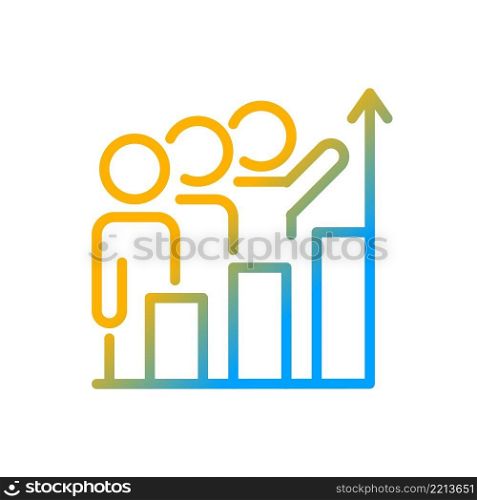 Progress monitoring gradient linear vector icon. Investment in growth. Collaborative process for work project. Thin line color symbol. Modern style pictogram. Vector isolated outline drawing. Progress monitoring gradient linear vector icon