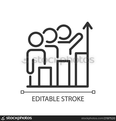 Progress monitoring pixel perfect linear icon. Investment in growth. Collaborative process. Thin line illustration. Contour symbol. Vector outline drawing. Editable stroke. Arial font used. Progress monitoring pixel perfect linear icon