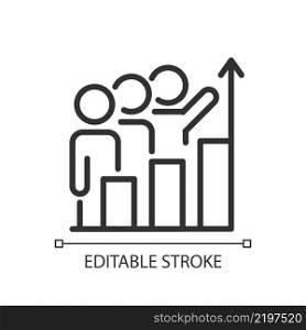 Progress monitoring pixel perfect linear icon. Investment in growth. Collaborative process. Thin line illustration. Contour symbol. Vector outline drawing. Editable stroke. Arial font used. Progress monitoring pixel perfect linear icon