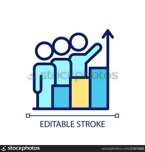 Progress monitoring pixel perfect RGB color icon. Investment in growth. Collaborative process. Isolated vector illustration. Simple filled line drawing. Editable stroke. Arial font used. Progress monitoring pixel perfect RGB color icon