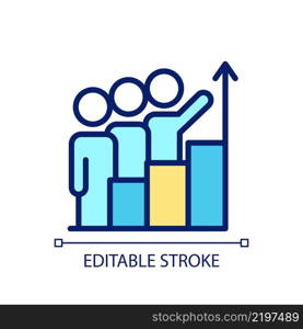 Progress monitoring pixel perfect RGB color icon. Investment in growth. Collaborative process. Isolated vector illustration. Simple filled line drawing. Editable stroke. Arial font used. Progress monitoring pixel perfect RGB color icon