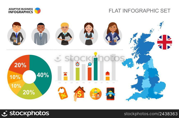 Progress review bar and pie charts template for presentation. Business