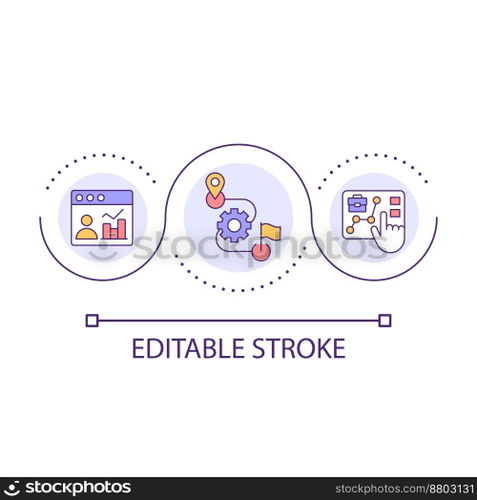 Progress tracking loop concept icon. Business report. Digital program. Employee achievements abstract idea thin line illustration. Isolated outline drawing. Editable stroke. Arial font used. Progress tracking loop concept icon