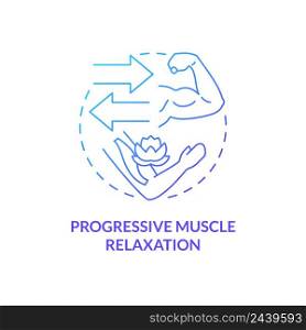 Progressive muscle relaxation blue gradient concept icon. Body therapy. PTSD coping strategy abstract idea thin line illustration. Isolated outline drawing. Myriad Pro-Bold font used. Progressive muscle relaxation blue gradient concept icon