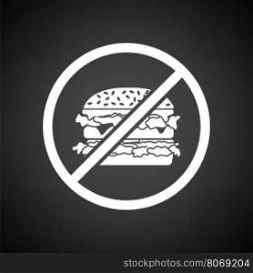 Prohibited hamburger icon. Black background with white. Vector illustration.