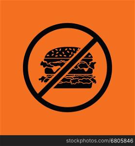 Prohibited hamburger icon. Orange background with black. Vector illustration.