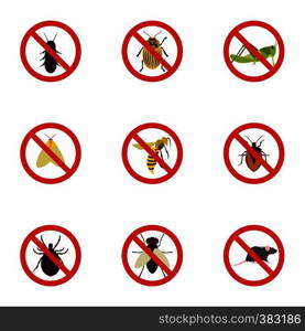 Prohibited insects icons set. Flat illustration of 9 prohibited insects vector icons for web. Prohibited insects icons set, flat style