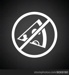 Prohibited pizza icon. Black background with white. Vector illustration.
