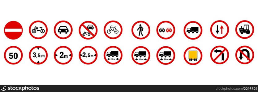 Prohibition road signs. Mandatory road signs. Traffic Laws. Vector illustration. stock image. EPS 10.. Prohibition road signs. Mandatory road signs. Traffic Laws. Vector illustration. stock image. 