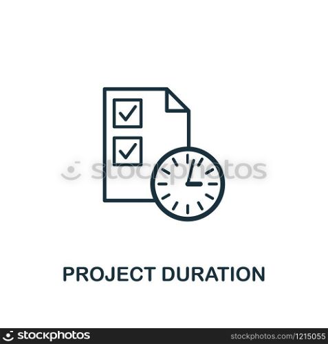 Project Duration icon. Creative element design from risk management icons collection. Pixel perfect Project Duration icon for web design, apps, software, print usage.. Project Duration icon. Creative element design from risk management icons collection. Pixel perfect Project Duration icon for web design, apps, software, print usage