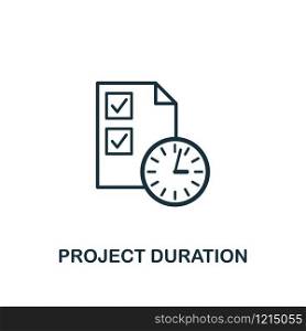 Project Duration icon. Creative element design from risk management icons collection. Pixel perfect Project Duration icon for web design, apps, software, print usage.. Project Duration icon. Creative element design from risk management icons collection. Pixel perfect Project Duration icon for web design, apps, software, print usage