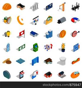Project icons set. Isometric style of 36 project vector icons for web isolated on white background. Project icons set, isometric style