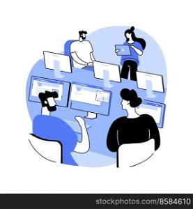 Project implementation isolated cartoon vector illustrations. Group of diverse IT company specialists working on a new project, business people, teamwork organization vector cartoon.. Project implementation isolated cartoon vector illustrations.