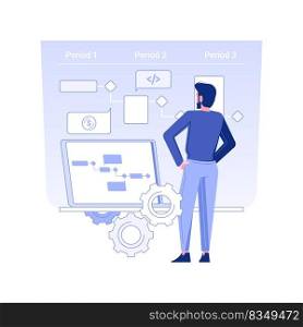 Project initiation and planning isolated concept vector illustration. Project manager planning new business strategy, IT company, management and development, monitoring process vector concept.. Project initiation and planning isolated concept vector illustration.