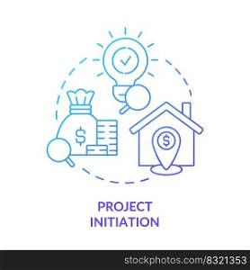 Project initiation blue gradient concept icon. Construction start. Real estate development abstract idea thin line illustration. Isolated outline drawing. Myriad Pro-Bold font used. Project initiation blue gradient concept icon