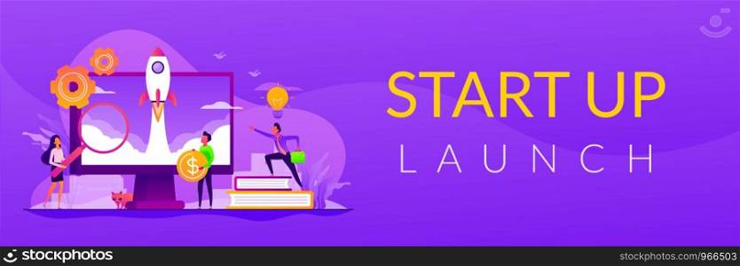 Project management. Business process set up. Enterprise growth. Company development. Start up launch, Start up venture, entrepreneurship concept. Header or footer banner template with copy space.. Start up web banner concept