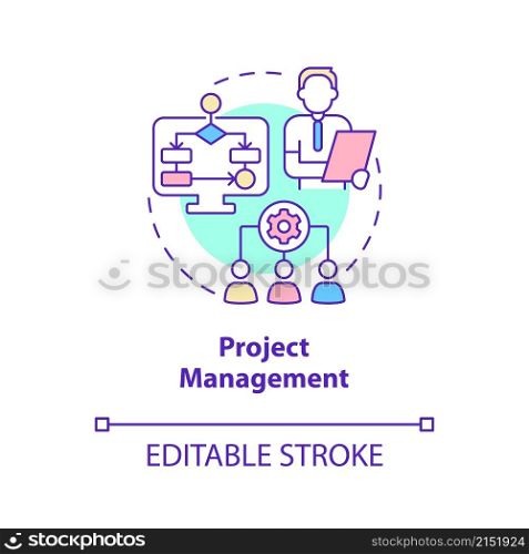 Project management concept icon. Skills for human resources abstract idea thin line illustration. Isolated outline drawing. Editable stroke. Roboto-Medium, Myriad Pro-Bold fonts used. Project management concept icon