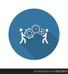 Project Management Icon. Flat Design.. Project Management Icon. Business Concept. A Two man with Gears and Clock. Flat Design. Isolated Illustration. App Symbol or UI element.