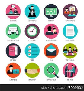Project management icons with deadline conference documents and reports isolated vector illustration. Project Management Icons