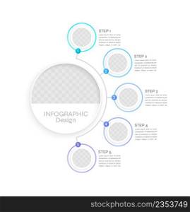 Project management infographic chart design template. Business models. Abstract infochart with copy space. Instructional graphics with 5 step sequence. Visual data presentation. Syne Regular font used. Project management infographic chart design template