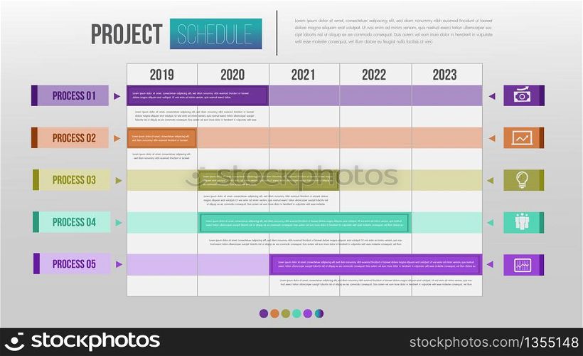 Project schedule chart daily and weekly timetable infographic design template.Overview planning timeline business vector illustration.
