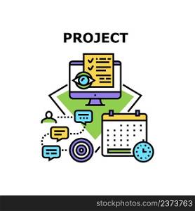 Project Strategy Vector Icon Concept. Project Strategy Developing And Managing Process, Businessman And Manager Analyzing Plan And Working For Successful Goal Achievement Color Illustration. Project Strategy Vector Concept Color Illustration