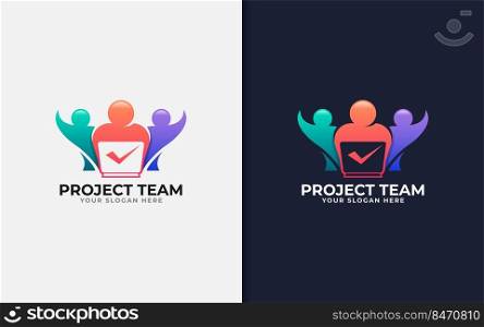 Project Team Logo Design. Modern People Group with Colorful Gradient Who is Working on a Project with a Laptop Concept.
