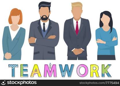 Project team man and woman business characters dressed formally isolated on white. Employee group office colleagues businessmen wearing in formal suit.Teamwork flat style vector professionals set. Project team man and woman business characters. Employee group. Teamwork flat style vector icons set
