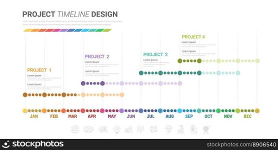 Project timeline graph for 12 months, 1 year, All month planner design and Presentation business project, EPS Vector
