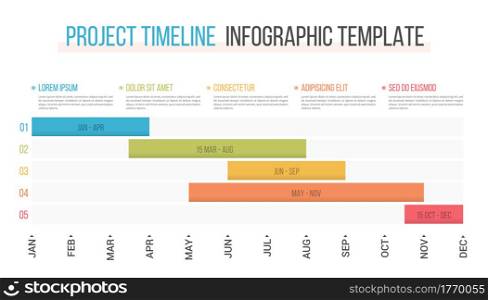 Project timeline with five stages, infographic template, vector eps10 illustration. Timeline Infographics