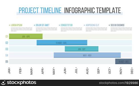 Project timeline with five stages, infographic template, vector eps10 illustration. Timeline Infographics