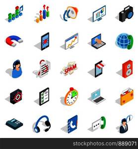 Project work icons set. Isometric set of 25 project work vector icons for web isolated on white background. Project work icons set, isometric style